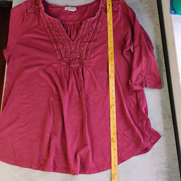 Lucky Brand Top Womens Plus 1X Red Embroidered Flowy Boho Bohemian Casual - Picture 8 of 11